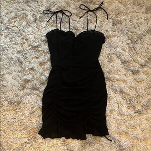 White Fox Boutique Black Ruched Mini Dress Spaghetti Strap